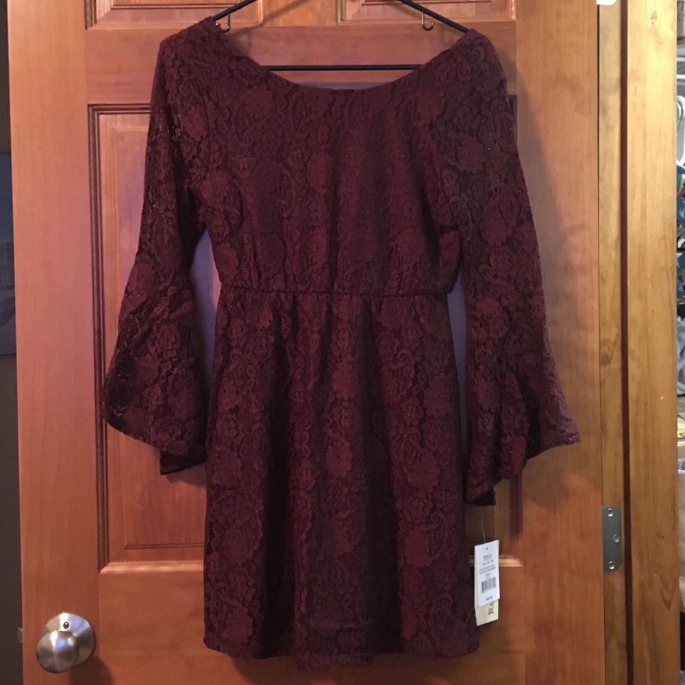 Plum lace dress with long sleeves
